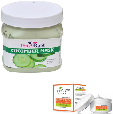 

Pink Root CUCUMBER MASK 500GM WITH OXYGLOW LACTO BLEACH 50GM(Set of 2)