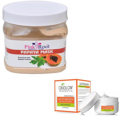

Pink Root PAPAYA MASK 500GM WITH LACTO BLEACH 50GM(Set of 2)