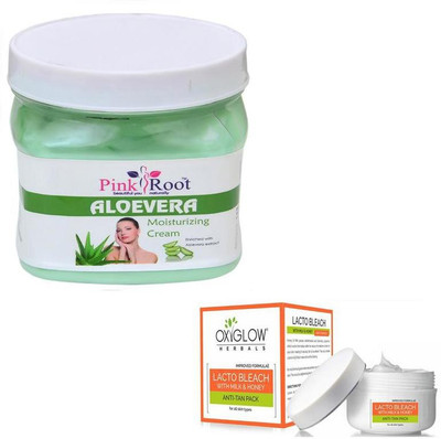 

Pink Root ALOEVERA CREAM 500GM WITH OXYGLOW LACTO BLEACH 50GM(Set of 2)