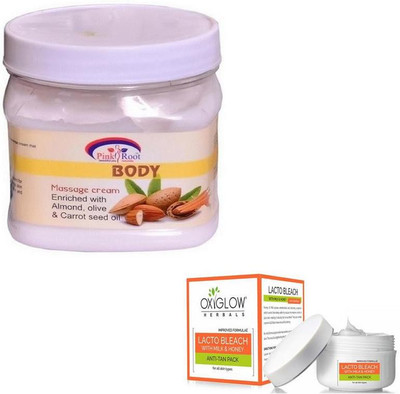 

Pink Root BODY MASSAGE CREAM 500GM WITH OXYGLOW LACTO BLEACH 50GM(Set of 2)