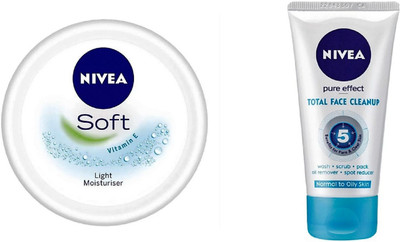 

Nivea Soft light Moisturizer (300 ML) & Total Face Cleanup (50 ML )(Set of 2)