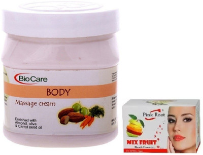

Pink Root MIX FRUIT BLEACH 43G WITH BIOCARE BODY MASSAGE CREAM 500GM(Set of 2)
