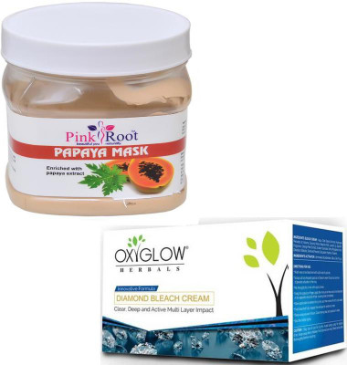 

Pink Root PAPAYA MASK 500GM WITH OXYGLOW DIAMOND BLEACH 50GM(Set of 2)