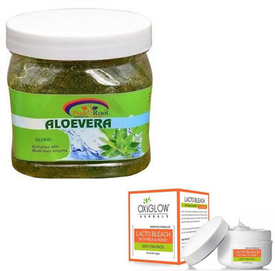 

Pink Root ALOEVERA GEL SCRUB 500GM WITH LACTO BLEACH 50GM(Set of 2)