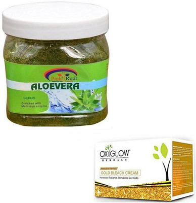 

Pink Root ALOEVERA GEL SCRUB 500GM WITH OXYGLOW GOLD BLEACH 50GM(Set of 2)
