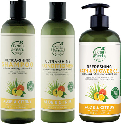 

Petal Fresh Ultra Shine Shampoo & Conditioner & Refreshing Bath & Shower gel Aloe & Citrus Value Pack of 3 (355 Ml, 355 Ml, 475 Ml)(Set of 3)