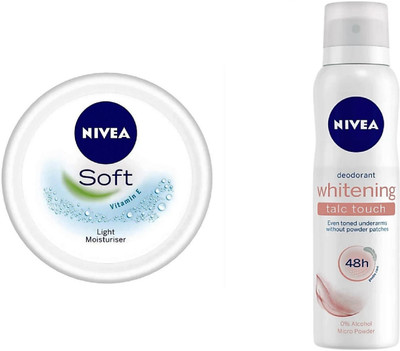 

Nivea Soft light Moisturizer & Whitening Talc Touch Deodrant Spray - For Women(Set of 2)