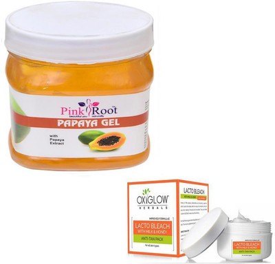 

Pink Root PAPAYA GEL 500GM WITH OXYGLOW LACTO BLEACH 50GM(Set of 2)