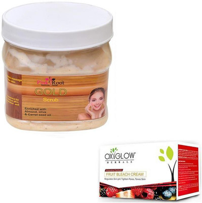 Pink Root GOLD SCRUB 500GM WITH OXYGLOW FRUIT BLEACH 50GM(Set of 2)