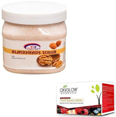 Pink Root BLACKHEADS SCRUB 500GM WITH OXYGLOW FRUIT BLEACH 50GM(Set of 2)