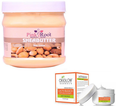 

Pink Root SHEA BUTTER CREAM 500GM WITH OXYGLOW LACTO BLEACH 50GM(Set of 2)