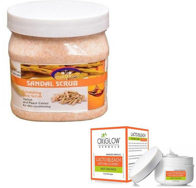 

Pink Root SANDAL SCRUB 500GM WITH OXYGLOW LACTO BLEACH 50GM(Set of 2)