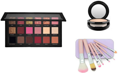 

Ladymode 7pcs mini Pink brush set (Pack of 7) with HB Rose Gold Edition Eyeshadow Palette - 18 Shades 5 ml (Multicolor) with compact powder(Set of 3)