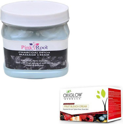 

Pink Root CHARCOAL CREAM 500GM WITH OXYGLOW FRUIT BLEACH 50GM(Set of 2)