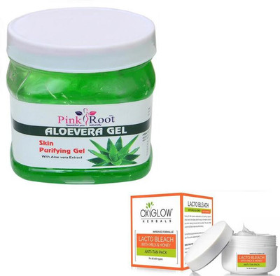 

Pink Root ALOEVERA GEL 500GM WITH OXYGLOW LACTO BLEACH 50GM(Set of 2)