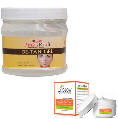 

Pink Root DE-TAN GEL 500GM WITH OXYGLOW LACTO BLEACH 50GM(Set of 2)
