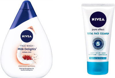

Nivea Milk Delights Precious Saffron For Normal Skin Face Wash (100 ml) & Total Face Cleanup (50 ml)(Set of 2)