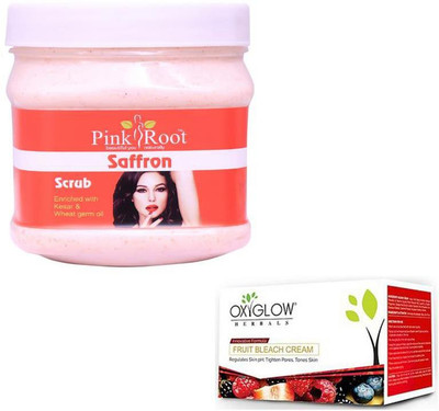

Pink Root SAFRON SCRUB 500GM WITH OXYGLOW FRUIT BLEACH 50GM(Set of 2)
