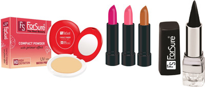 

ForSure Compact Powder with Primer Effect Kajal and Pack of 3 Forfor Matte Lipstick (Colour - Pink, Baby Pink, Cream Brown)(Set of 5)