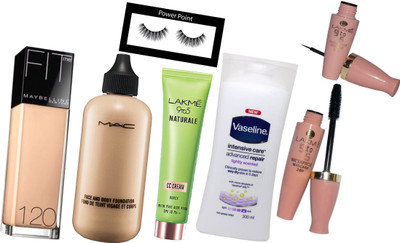 

powerpoint Eyelashes& Foundation& FaceAndBody Foundation& Naturale CC Cream&Vaseline Intensive Care Advanced Repair Lotion 300 ml& Liner&Mascara(Set of 7)