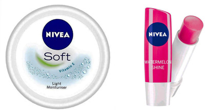 

Nivea Soft light Moisturizer (100 ML) & Shine Caring Lip Balm Watermelon(Set of 2)