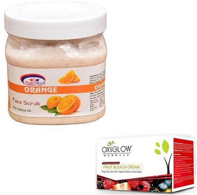 

Pink Root ORANGE SCRUB 500GM WITH OXYGLOW FRUIT BLEACH 50GM(Set of 2)