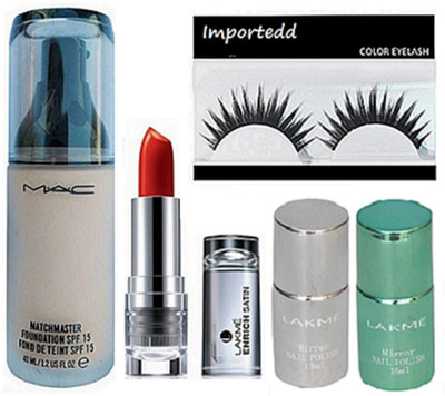 

importedd Eyelashes, Matchmaster Foundation, Enrich Matte Lipstick, Mirror Nail Polish 2(Set of 5)