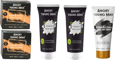 

Angry Young Man Instant Glow Face Cream, Charcoal Face Wash and Peel off Mask Combo Pack of 5 (50 Gram )(Set of 5)