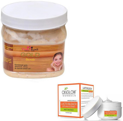 

Pink Root GOLD SCRUB 500GM WITH OXYGLOW LACTO BLEACH 50GM(Set of 2)