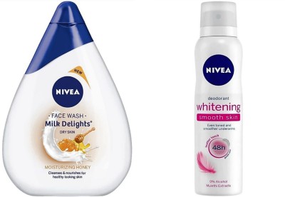 

Nivea Milk Delights Moisturizing Honey For Dry Skin Facewash (100 ml) & Whitening Smooth Skin Deo (150 ml)(Set of 2)