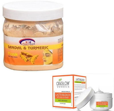 

Pink Root SANDAL MASK 500GM WITH OXYGLOW LACTO BLEACH 50GM(Set of 2)