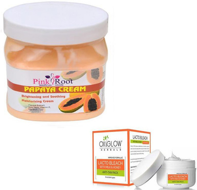

Pink Root PAPAYA CREAM 500GM WITH OXYGLOW LACTO BLEACH 50GM(Set of 2)