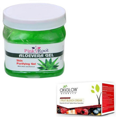 

Pink Root ALOEVERA GEL 500GM WITH OXYGLOW FRUIT BLEACH 50GM(Set of 2)