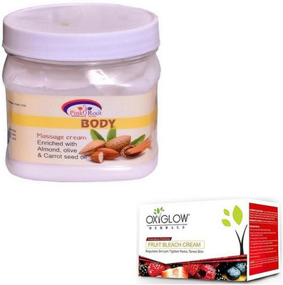

Pink Root BODY MASSAGE CREAM 500GM WITH OXYGLOW FRUIT BLEACH 50GM(Set of 2)