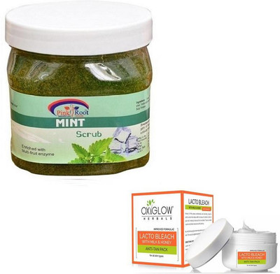 

Pink Root MINT SCRUB 500GM WITH OXYGLOW LACTO BLEACH 50GM(Set of 2)