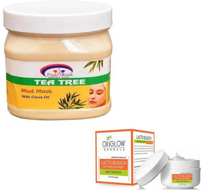 

Pink Root TEA TREE MASK 500GM WITH OXYGLOW LACTO BLEACH 50GM(Set of 2)