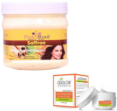 

Pink Root SAFRON CREAM 500GM WITH OXYGLOW LACTO BLEACH 50GM(Set of 2)
