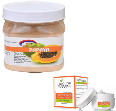

Pink Root PAPAYA SCRUB 500GM WITH OXYGLOW LACTO BLEACH 50GM(Set of 2)