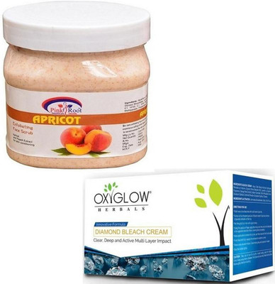 

Pink Root APRICOT SCRUB 500GM WITH OXYGLOW DIAMOND BLEACH 50GM(Set of 2)