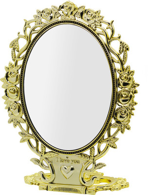 

Ear Lobe & Accessories Rose Double-Sided Magnifying standing Golden Finish mirror Plastic Frame Small