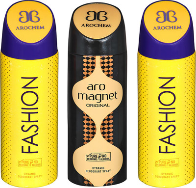 

AROCHEM FASHION , ARO MAGNET AND FASHION DYNAMIC PURE ORIGINAL Deodorant Spray - For Men & Women(200 ml, Pack of 3)