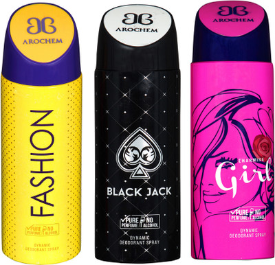 

AROCHEM fashion,black jack and charming girl combo Body Spray - For Men & Women(300 ml, Pack of 3)
