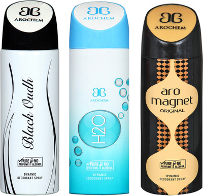 

AROCHEM black oudh,h2o and aro magnet combo Body Spray - For Men & Women(300 ml, Pack of 3)