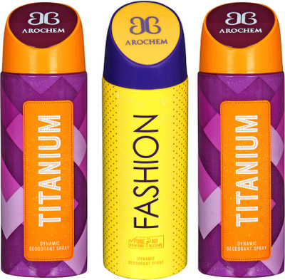 

AROCHEM titanium,fashion and titanium combo Body Spray - For Men & Women(300 ml, Pack of 3)