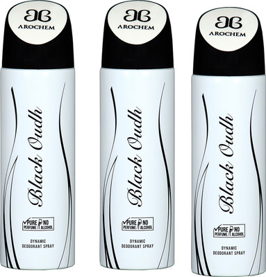 

AROCHEM BLACK OUDH , BLACK OUDH AND BLACK OUDH DYNAMIC PURE ORIGINAL Deodorant Spray - For Men & Women(200 ml, Pack of 3)