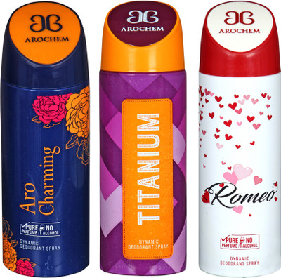 

AROCHEM aro charming,titanium and romeo combo Body Spray - For Men & Women(300 ml, Pack of 3)