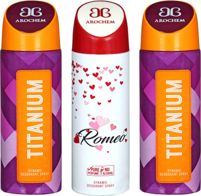

AROCHEM titanium,romeo and titanium combo Body Spray - For Men & Women(300 ml, Pack of 3)