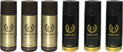 

Denver 3 PRESTIGE AND 3 CALIBER (PACK OF 6) Deodorant Spray - For Men(165 ml, Pack of 6)