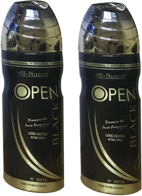 

Al Nuaim OPEN BLACK (PACK OF 2) Body Spray - For Men & Women(200 ml, Pack of 2)