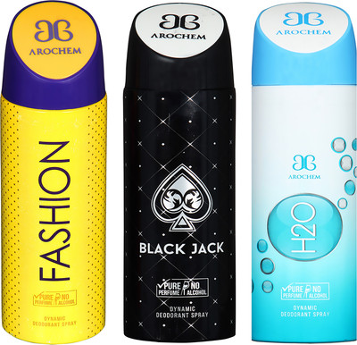

AROCHEM FASHION , BLACK JACK AND H2O DYNAMIC PURE ORIGINAL Deodorant Spray - For Men & Women(200 ml, Pack of 3)